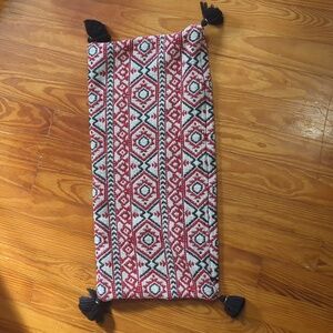 Arhaus Tapestry Lumbar Pillow Cover with Tassels in Red Black Geometric Print